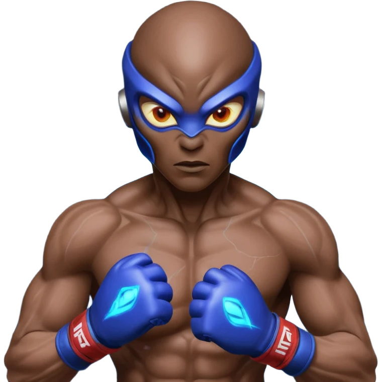 energy alien MMA fighter portrait, head and shoulders only, glowing veins, crackling aura, futuristic fight gloves, intense glowing eyes, 3D cartoon, mobile game icon style, clean background, no text, no watermark
 emoji