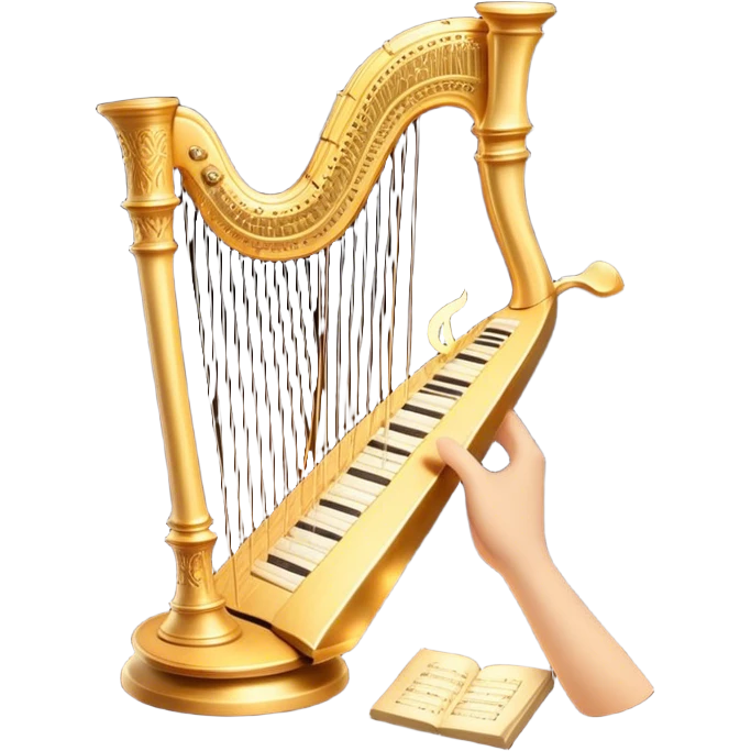 Cinematic Realistic Harp, a grand golden harp with intricately carved details, delicate strings shimmering under soft candlelight, rich wood tones adding warmth, a musician’s gentle fingers plucking a note, glowing with an ethereal and majestic aura. emoji