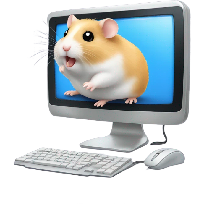 a computer screen showing files with a cute hamster standing by emoji