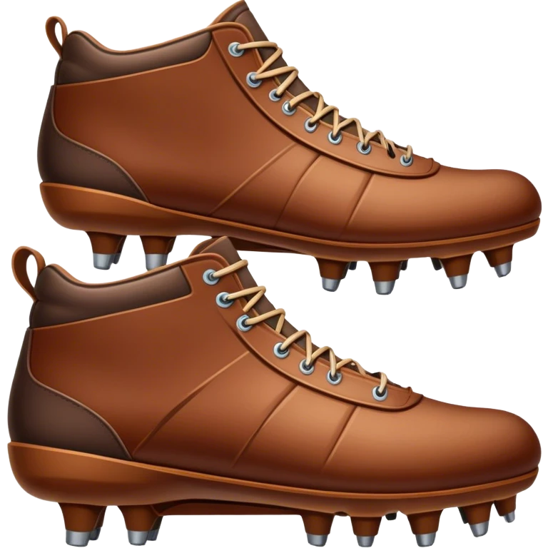 Cinematic Realistic image of a pair of rugby boots, showcasing sturdy leather construction, detailed cleat patterns and textured surfaces, illuminated by vibrant outdoor lighting that captures their athletic purpose emoji