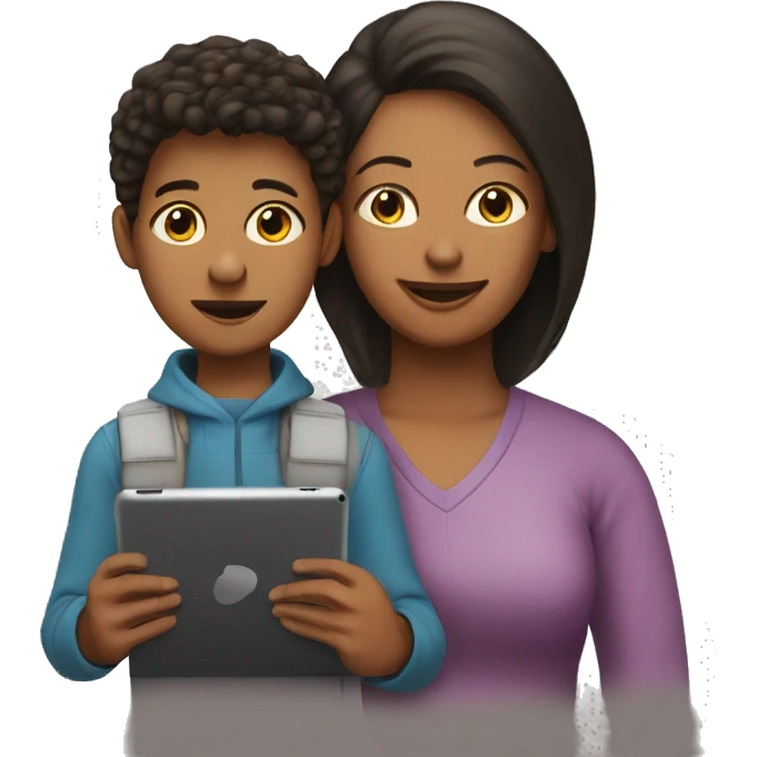 young student with iPad and his mother emoji