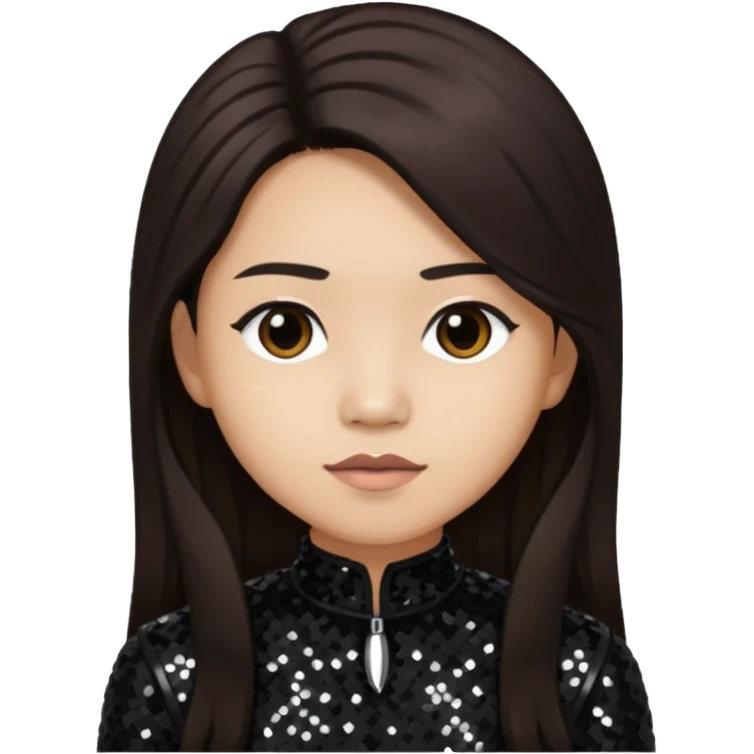 Chi Cheng from Deftones with long dark brown hair, light skin, black sequin outfit emoji