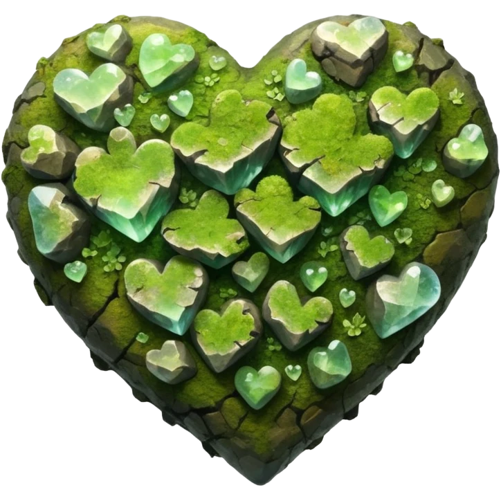 mossy heart shaped natural rough opalescent crystal rock emoji