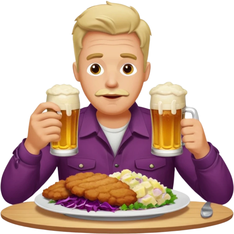 German man eating schnitzel, potato salad, red cabbage, sauerkraut, and beer emoji