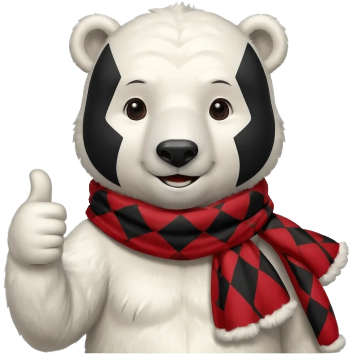 Polar Bear, smiling, thumbs up, wearing red Checkered Triangle scarf emoji