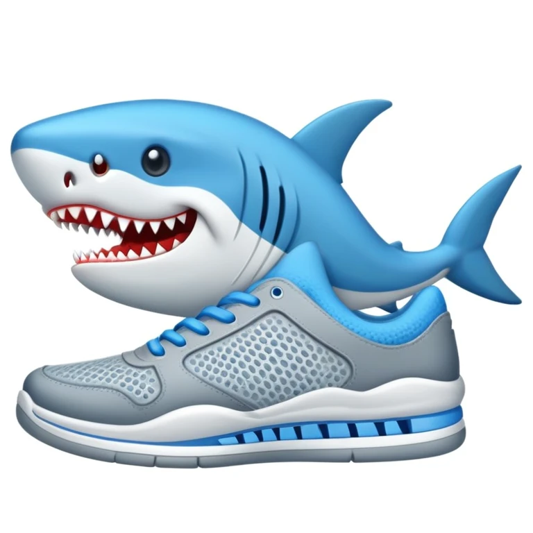 Un tiburón con zapatos tenis azules emoji