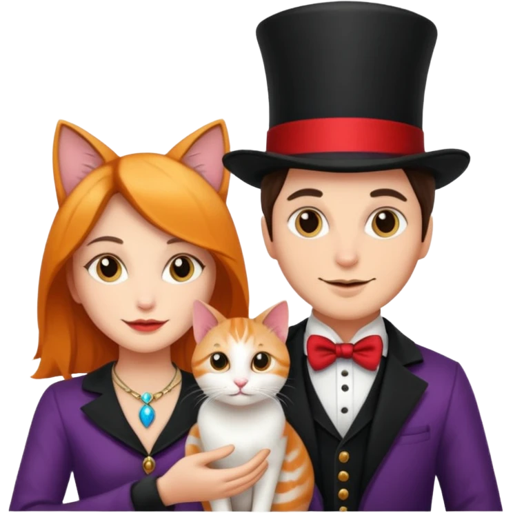 magician couple and their pet cat emoji