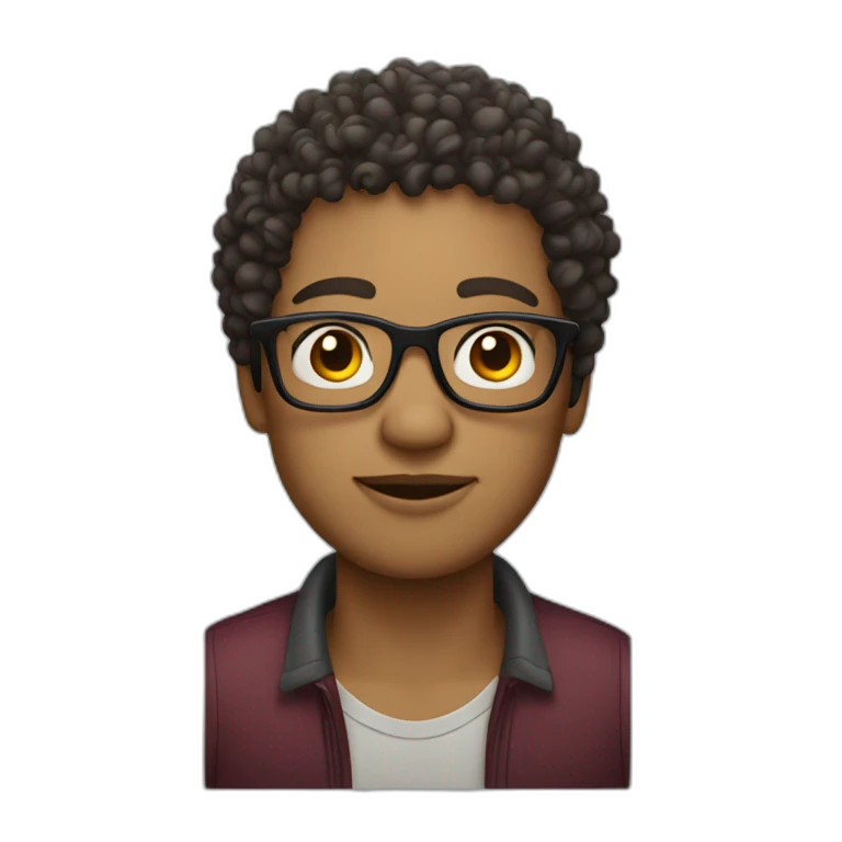curly short haired man wearing square glasses light skin emoji