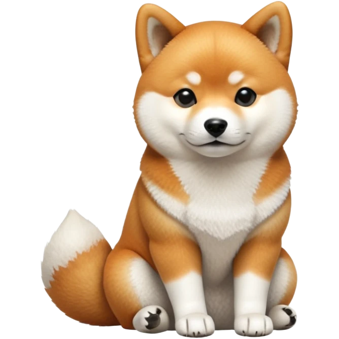 cinematic-[shiba inu]-realistic-full-body-sitting-emoji,-tail-resting-loosely-beside-its-paws,-head-tilted-dramatically, -fluffy-[orange white]-fur,-simplified-yet-realistic-focused-features,-highly-detailed,-glowing-with-an-almost-sarcastic-glow emoji
