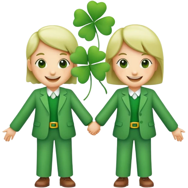 two clovers holding hands, happy faces emoji