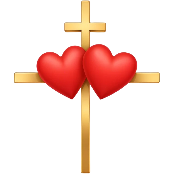 Two red  hearts connected by one simple gold cross  emoji