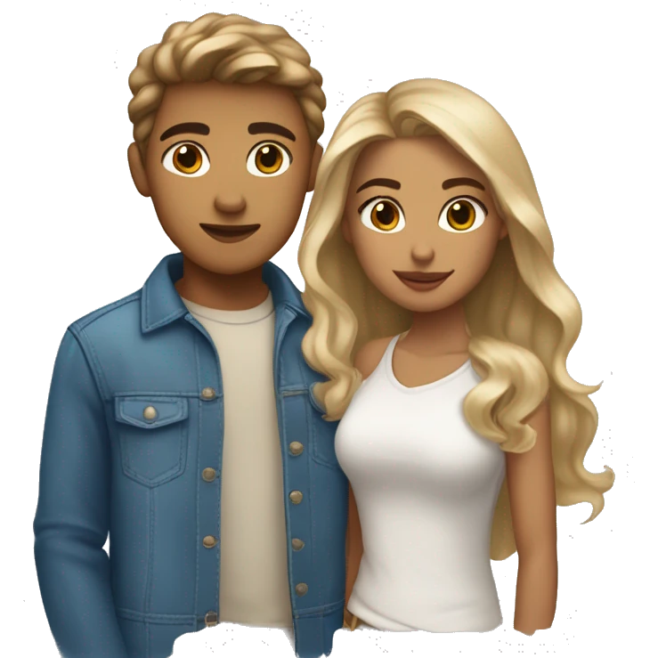 5’2 medium build latina with brown hair and eyes  with a 5’11 buff white boy with dirty blonde hair and blue eyes kissing emoji