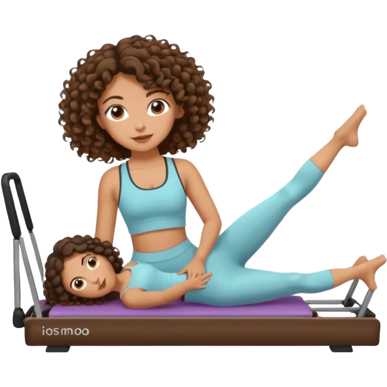 brunette,curly hair 3b girl doing reformer pilates with cute set emoji