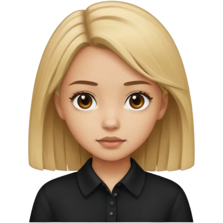 Light skinned girl with dirty blonde hair and deep brown eyes and a black square collared shirt emoji
