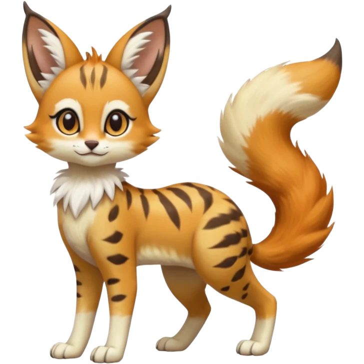 Big-eared big-eyed cute realistic animalistic feral digitigrade 4-legged anime-styled Meloetta-Furret-Sergal-Serval-hybrid-fusion-creature-animal, full body emoji