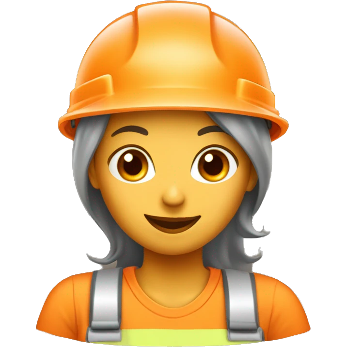 a female construction worker with an orange helmet, saying thank you with a happy face emoji