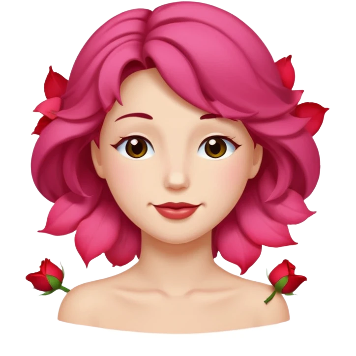 Wink face with rose petals as hair emoji