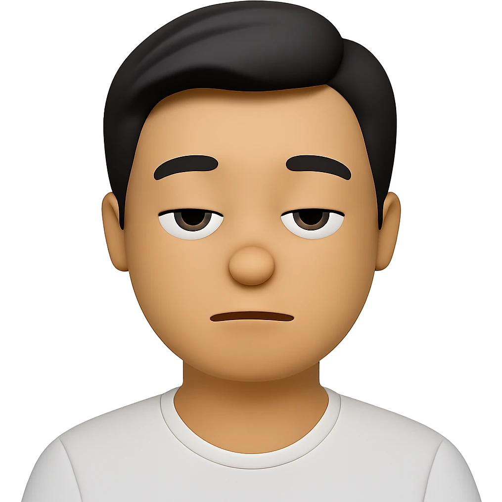 Keep the same color and shape as the original, but change the face to a bored expression. Maintain the original style and make the background transparent. emoji