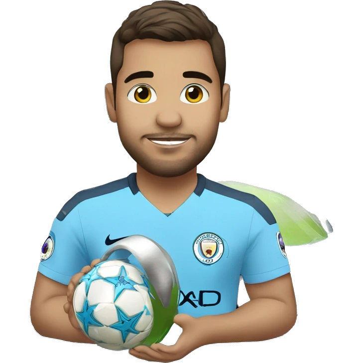 a manchester city fan holding the UEFA Champions League emoji