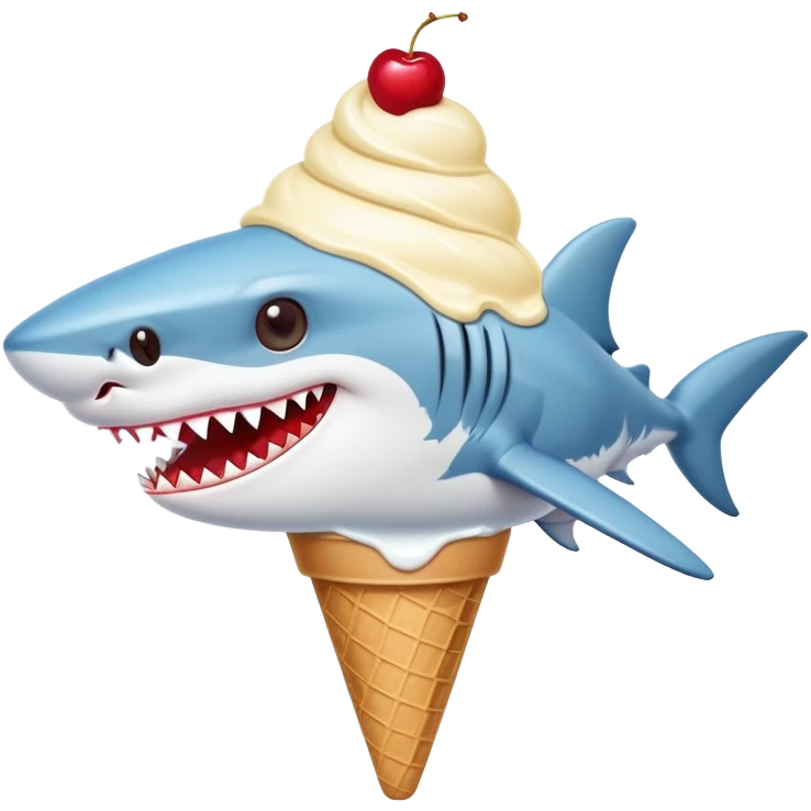 Shark with ice cream hat (scoop of vanilla with cherry on top) emoji