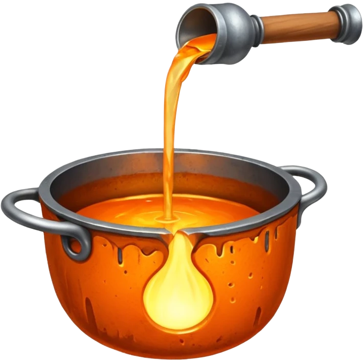 The crucible pours out metal, pixels. emoji