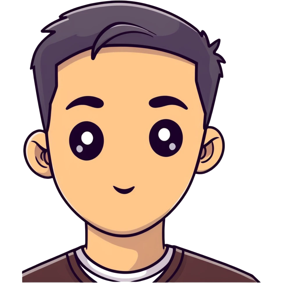 young man with modern black haircut, big eyes, medium lips, big eyebrows emoji
