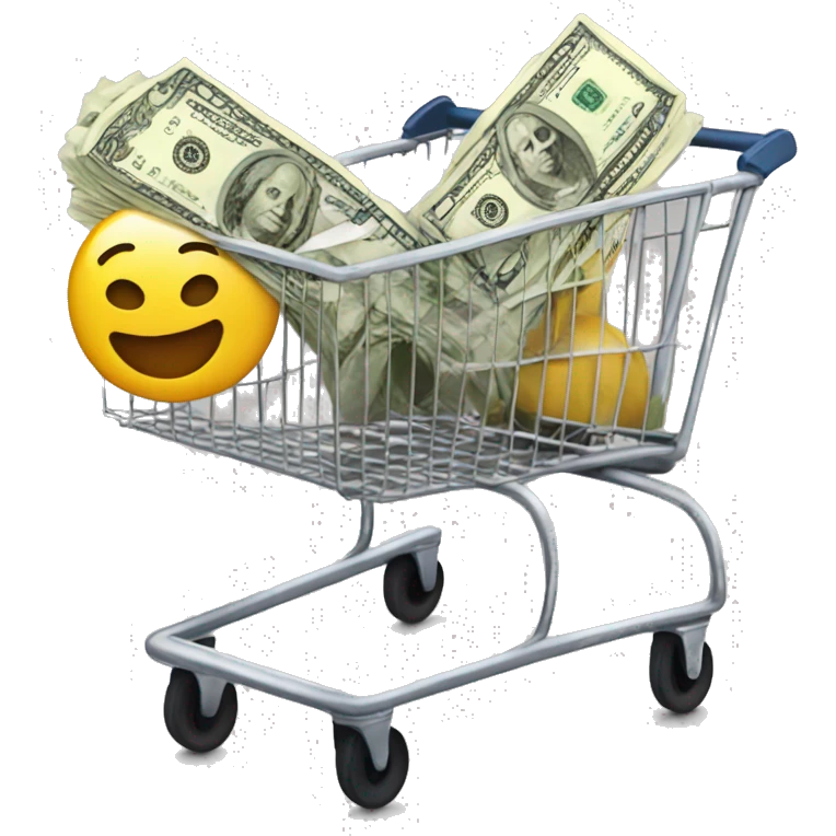 Mrbest with a shopping cart with dollars inside emoji