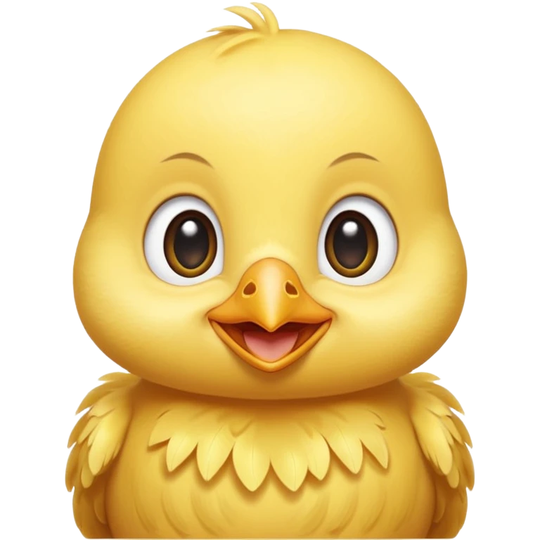Cute baby chick named Lex, smiling with big shiny eyes, soft yellow feathers, round head, very adorable emoji style emoji