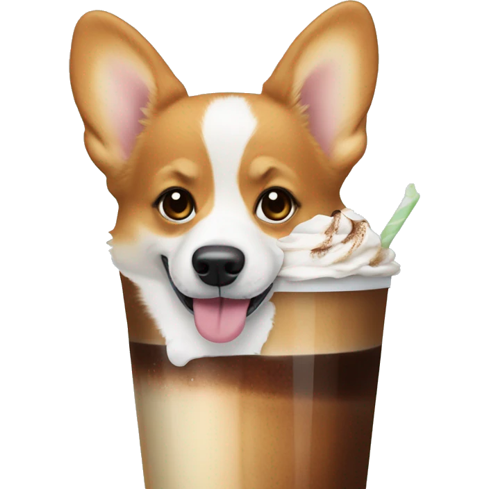 Corgi with an ice mocha emoji