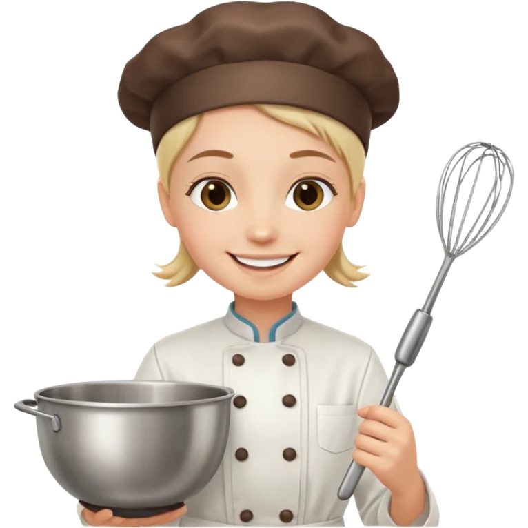 Young Pastry Chef – smiling, holding whisk and mixing bowl. emoji