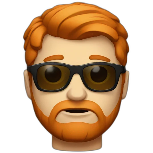 White man, medium red hair, sunglasses, grumpy emoji