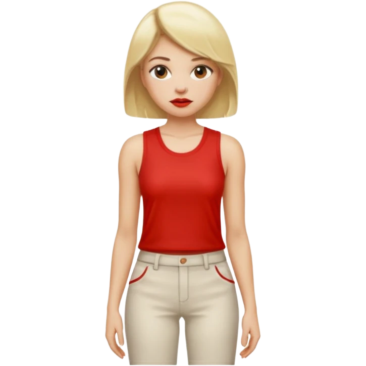 Haz una mujer,rubia,de piel blanca y con short y playera corta sin mangas con cara sexy emoji