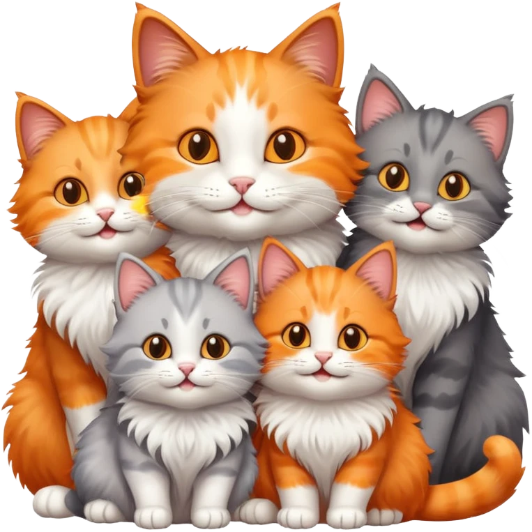happy mom cat and happy dad cat with four happy kittens emoji