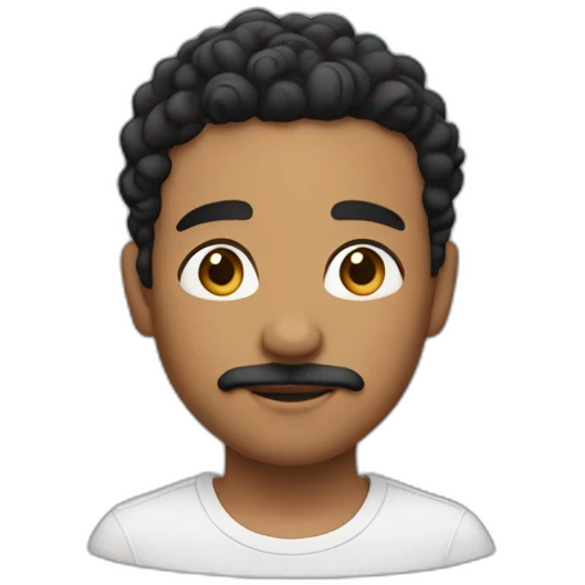 Light brown skin with short curly black  hair with a skin fade around the sides and a small thin moustache emoji