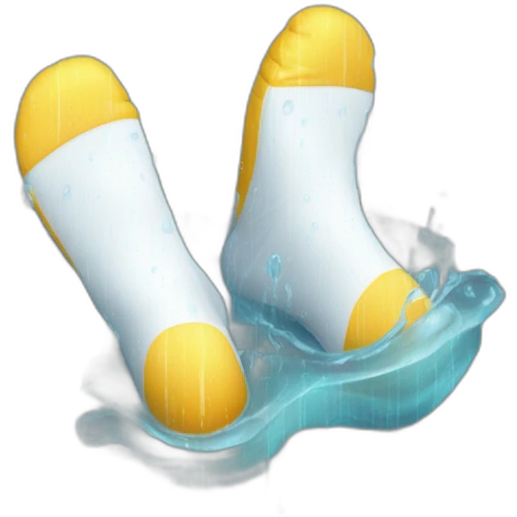 Two feet wearing white socks Soaking wet from the rain and footprint of water on the ground emoji