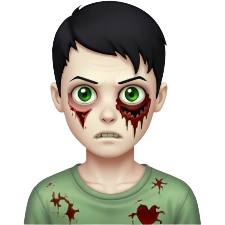 garoto zumbi com cabelo preto e ferimento no rosto emoji