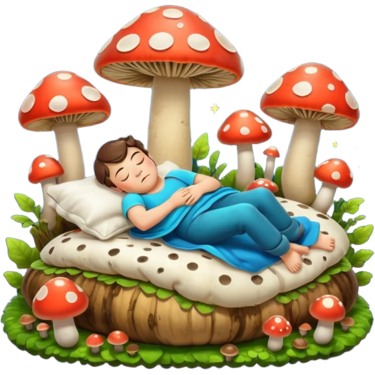 bard character asleep on mushroom bed snoring glow spores emoji