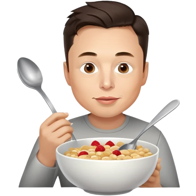 Elon Musk eating a bowl of cereal, man with short dark hair eating cereal from a bowl with a spoon emoji