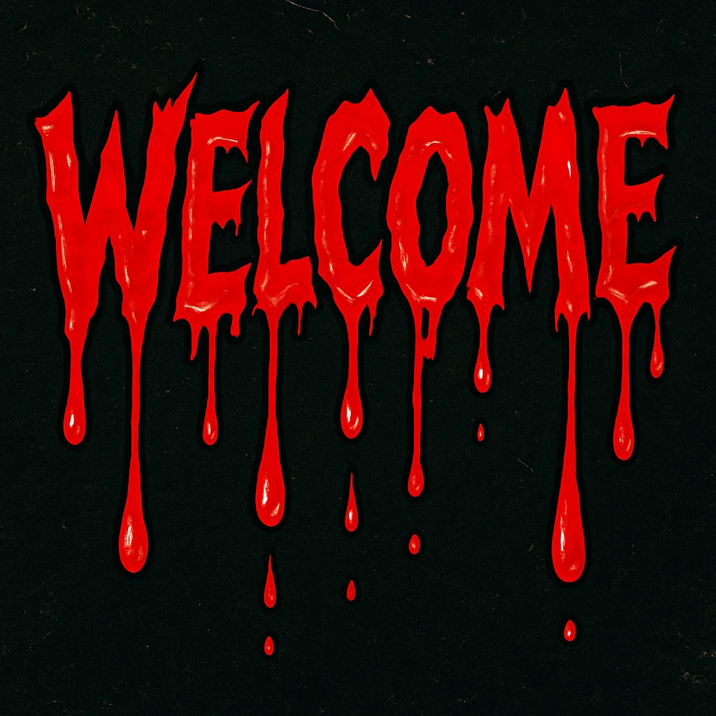 Welcome text with vivid horror style blood drip effect in comic book horror style, keep rest of banner unchanged emoji