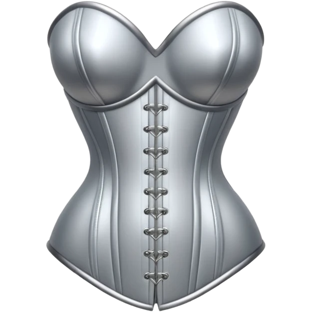 A luxury corset emoji made of silver chrome, smooth metallic curves, minimal fashion silhouette, glossy reflections, sensual high-end aesthetic, iOS emoji style, centered, clean white background emoji
