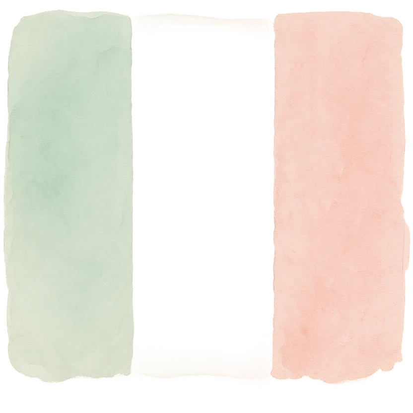 Italian flag in watercolor style with white, green, and pink pastel tones emoji
