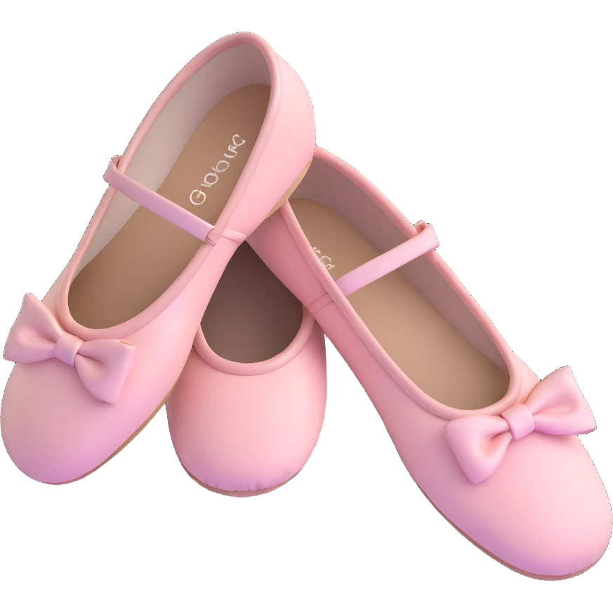 light pink ballet shoes with bow tie straps, 3D style, with depth and dimension emoji