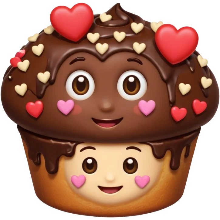 Cartoon chocolate mini pastry with heart eyes, tiny hearts floating, smiling face, chibi style, Twitch emoji style, transparent background, colorful
 emoji