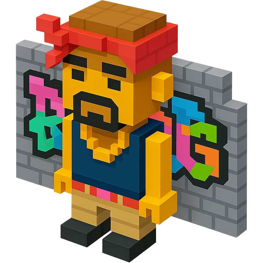 Lego version of 2Pac with a graffiti wall background emoji