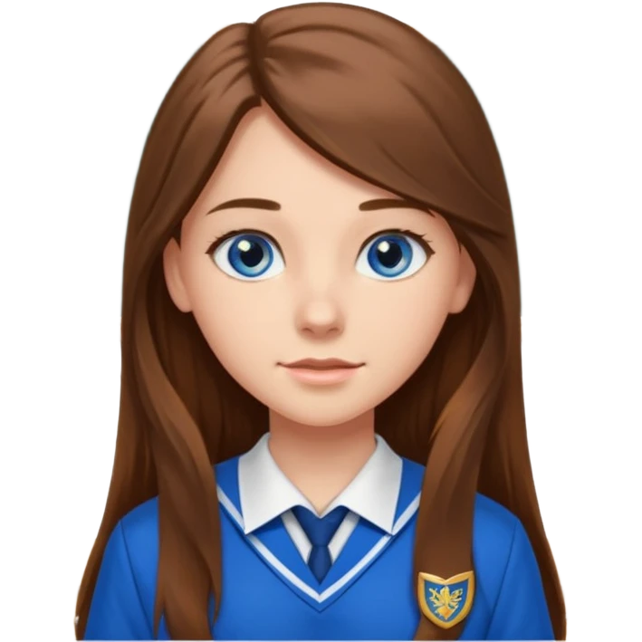 high school class room with a pretty female high school student with long brown hair, blue eyes emoji