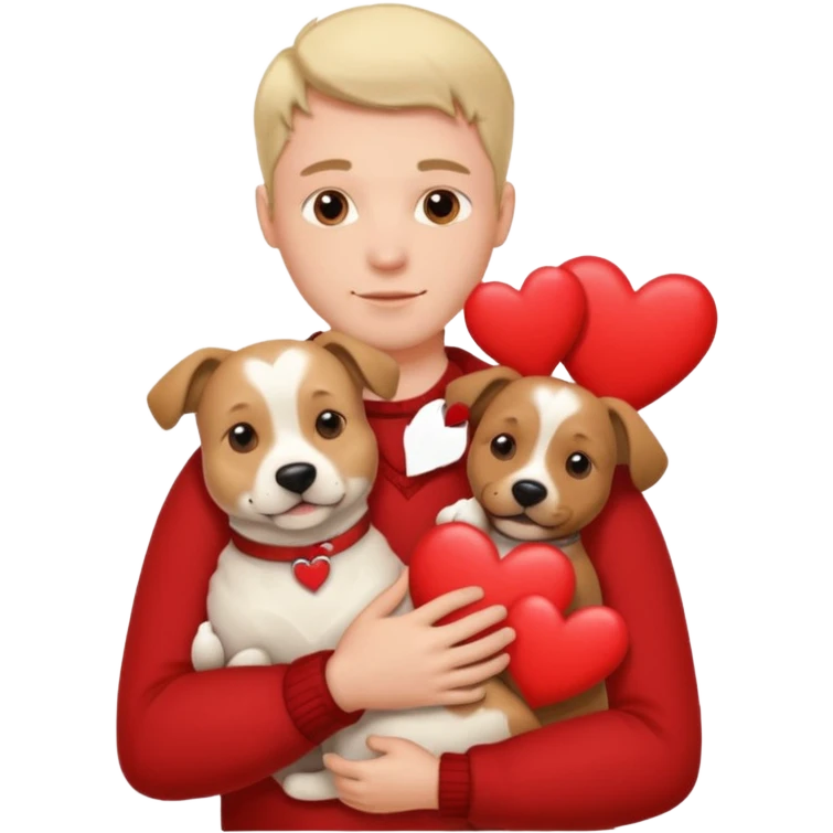 a man hugging a dog with hearts emoji
