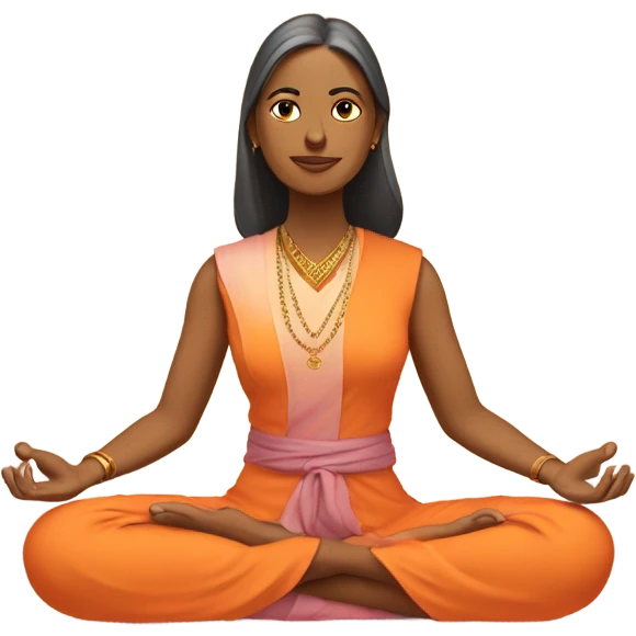 an  Indian woman, sleeveless pastel shirt
 yogi with a peaceful and meditative expression. The character should be wearing an orange robe, symbolizing traditional yogic attire. The yogi can be sitting in a lotus position emoji