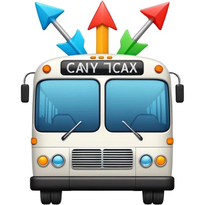 a sleek bus and three colorful arrows leading to city symbols, Apple emoji style emoji