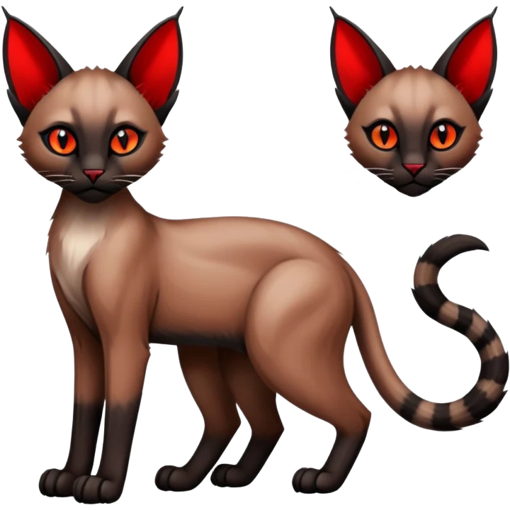 Gothic exotic Red and black and edgy and cute shiny Fantasy-Siamese-Bobcat-Caracal-Lykoi-feline-Fakémon-feline-hybrid (full body) emoji