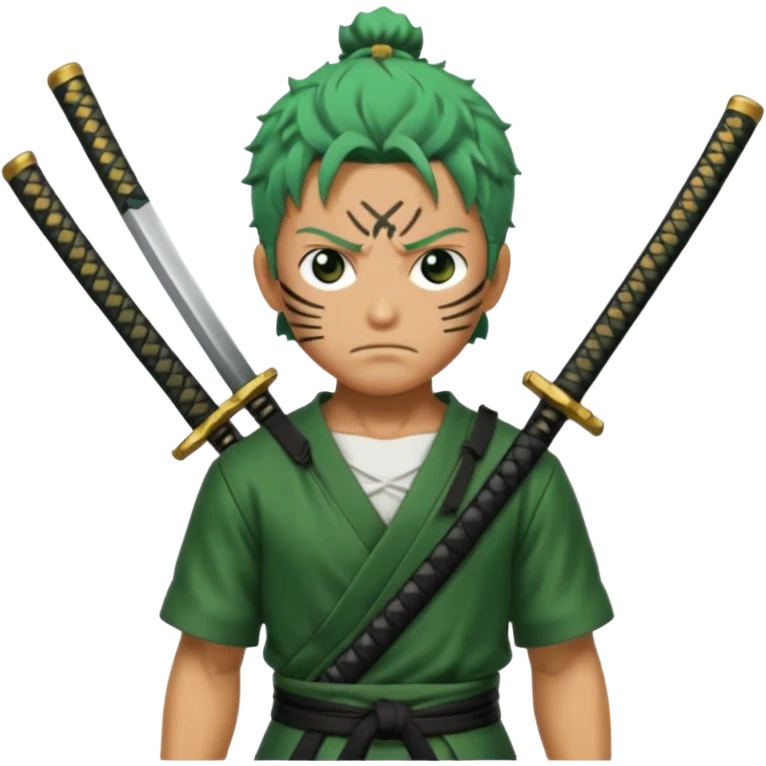 zoro in a battle field with 3 styles sword emoji